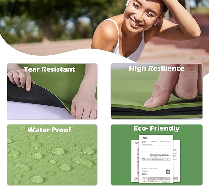 Yoga Mat Non Slip, Pilates Fitness Mats, Eco Friendly, Anti-Tear 1/4" Thick Yoga Mats for Women, Exercise Mats for Home Workout with Carrying Sling and Storage Bag