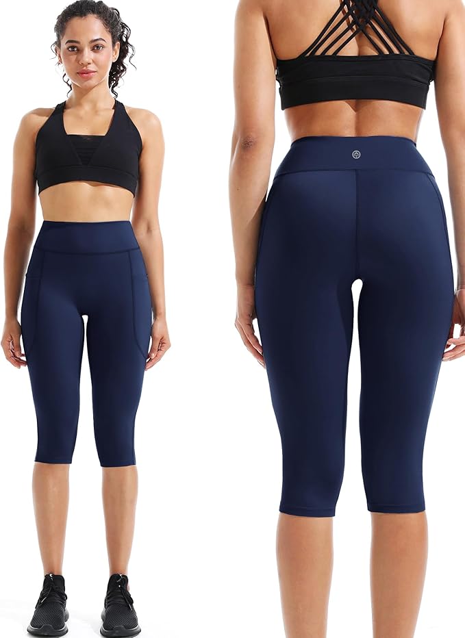 NELEUS Women's Tummy Control High Waist Capri Running Leggings Yoga Pants with Pocket