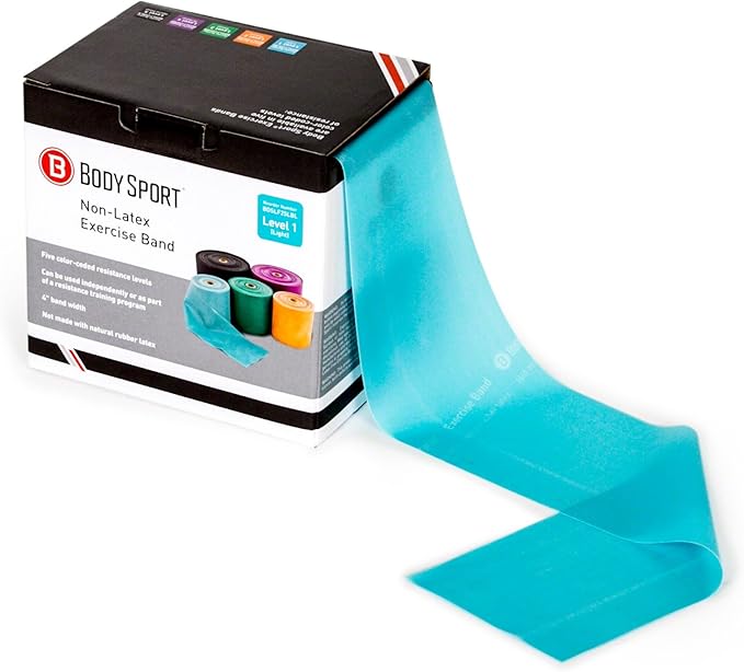 Body Sport Exercise Band, 25 yd. x 4 in. Roll - Home & Gym Fitness Equipment for Stretching, Strength Training & Physical Therapy