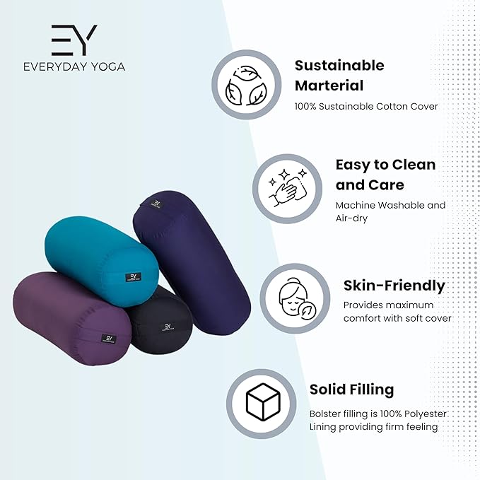 Everyday Yoga Premium Bolster, Meditation Pillow, Super Soft & Lightweight with Carry Handle - Firm Support for Restorative Yoga, Multi-color