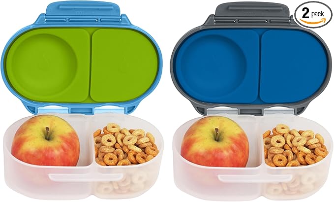 b.box Snack Box (2-pack) Reusable Snack Containers with Lids – Bento Box for Kids & Toddlers, Leakproof Lunch Box, BPA-Free and Dishwasher Safe Snack Container (O'Breeze + Blue Slate, 1 3/4 Cup)