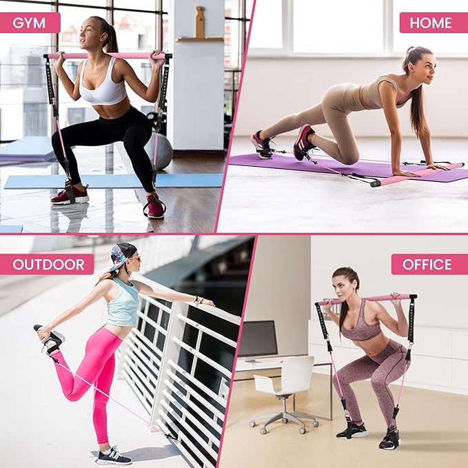 Upgraded Pilates Bar Kit, Durable Pilates Bar Kit with Resistance Bands for Women & Men -with Workout Guide Perfect for Beginner - Pilates Equipment for Home, Gym, Travel, Office Use