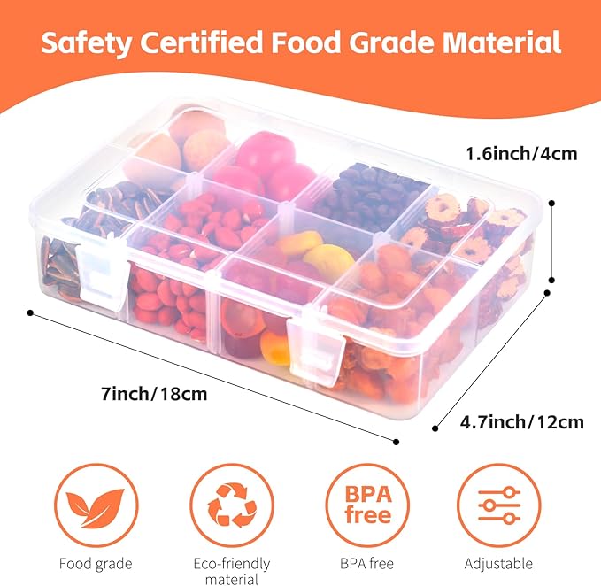 AQSXO 8 Pcs Snack Box Container, 8 Compartments Snack Containers Reusable Meal Prep Lunch Containers.