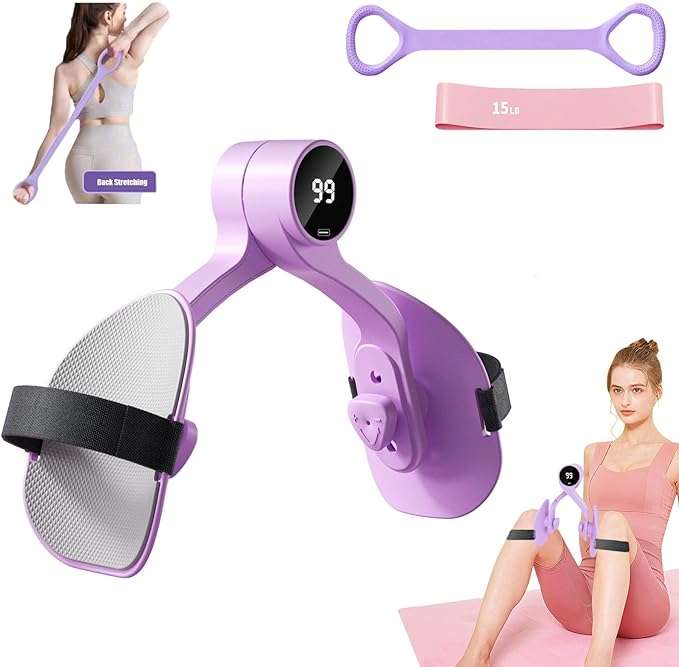 Thigh Master 2025 Upgraded,Inner Thigh Exerciser,Pelvic Floor Exercise Devices, Kegel Exerciser for Women with Resistance Band and Back Training Rope - 3 Strength Levels and LED Counting Display