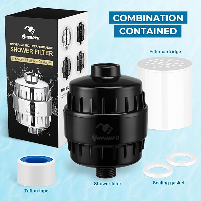 Shower Filter, 20-Stage Showerhead Filters, High Output Shower Head Filter for Hard Water, Water Softener Reduces Dry Skin, Dandruff, Eczema and Improves Skin, Hair and Nails, Black