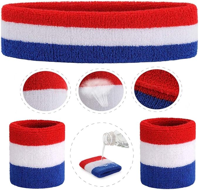 ONUPGO 6 Pieces Sweatbands Set - Sports Headbands Wristbands for Men & Women,Cotton Terry Cloth Sweatband for Tennis,Basketball,Gym,Working Out - Moisture Wicking Elasticity