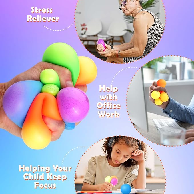 Stress Balls Bulk for Kids and Adults: 50 Pack Mini Squishy Ball for Anxiety Relief - Color Changing Sensory Ball Fidget Toys for Autistic Children, Classroom Prizes Goodie Bag Stuffers (1.8")