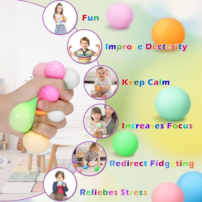 24 Pcs Stress Balls Set for Adults and Kids - Squishy Ball Sensory Fidget Toys for Anxiety Relief - Squeeze Ball Party Favors Bulk Pack - Classroom Prize - Birthday Halloween