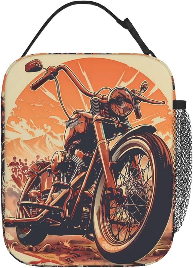 Insulated Lunch Box for Women Men, Vintage Motorcycle Theme Lunch Box Reusable Portable Lunch Bag Cooler Tote Waterproof Lunch Container for Office Picnic Work Travel