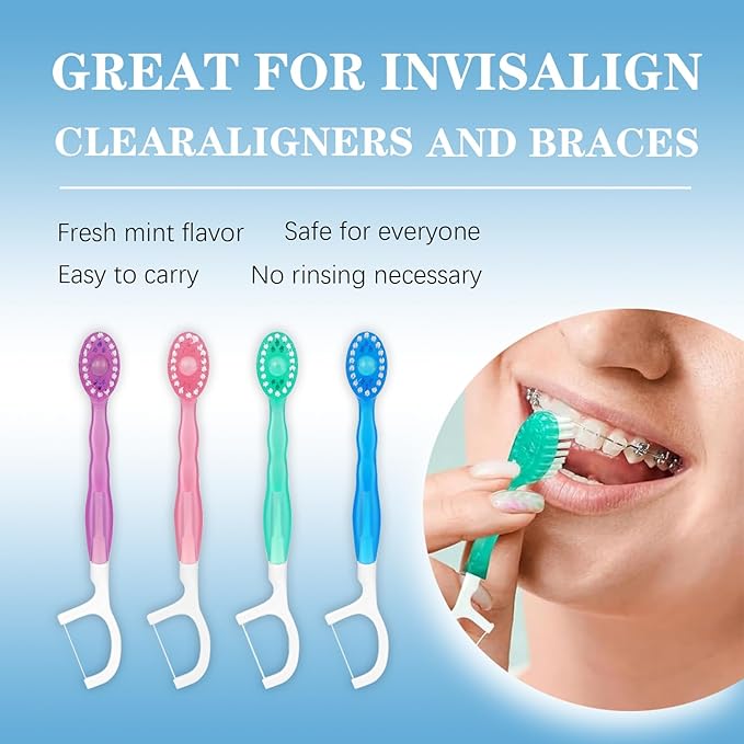 26Pack 5 in 1 Toothbrush & Floss,5 in 1 mini Toothbrush & Floss & Tongue Scraper & Toothpick Set,Disposable Toothbrushes with Toothpaste, Portable Oral Care for Travel Work (1bag) (1 Bag)