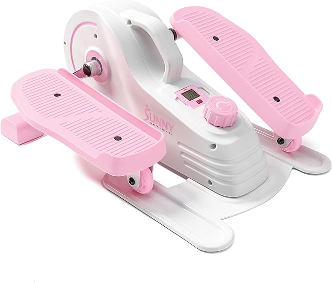 Sunny Health & Fitness Sitting Under Desk Pedal Exerciser, Portable Training Machine for Senior Exercise, Home Workout Elliptical & Bike, Optional Free SunnyFit App Connection, Motorized, or in Pink
