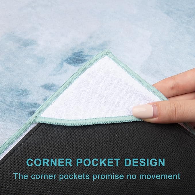 QIYI Large Yoga Mat Towel with Corner Pockets, Non Slip Sweat Absorbent Hot Yoga Towels, Soft Yoga Blankets with Travel Bag, Skidless Mat Cover for Workout, Gym, Fitness - 74"x26", Watercolor Mountain