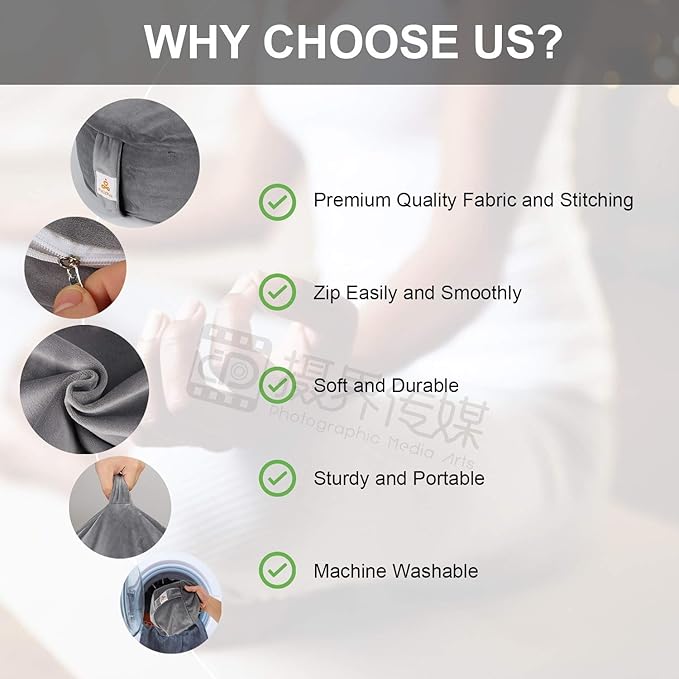 Round Velvet Meditation Pillow D=13"/16" H=5.5" Yoga Bolster Floor Pouf Zafu Buckwheat Meditation Cushion for Sitting on Floor,Removable Organic Cotton Cover Kneeling Pillow