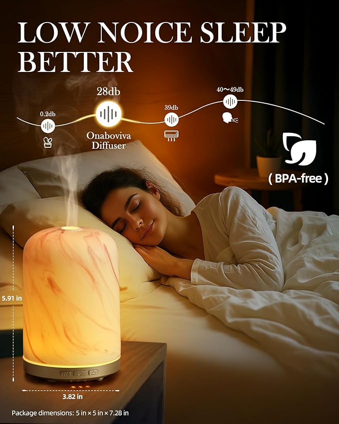 Essential Oil Diffuser – Ultrasonic Aromatherapy Diffuser, Health Night Light, Timer & Auto Shut-Off, BPA-Free, 120ml Oil Diffuser for Home, Office, or Spa