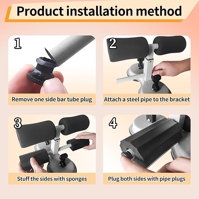 Sit Up Bar Foot Holder Heigh Adjustable - Sit Up Assistance Device with 2 Strong Suction Cups - Essential Ab Workouts & Core Exercise Equipment for Home Workouts (BLACK)