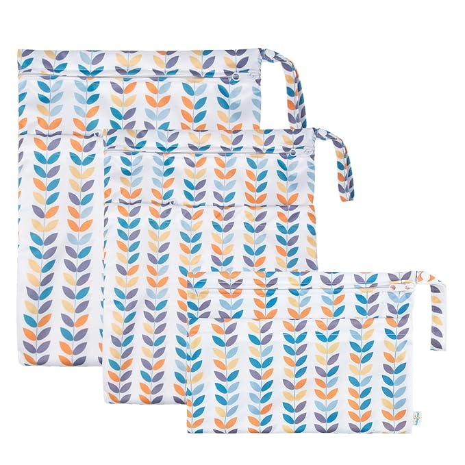 babygoal Wet Dry Bags for Baby Cloth Diapers, Washable Travel Bags, Beach, Pool, Gym Bag for Swimsuits & Wet Clothes with Two Zippered Pockets 3 Pack(S,M,L), 3SML03