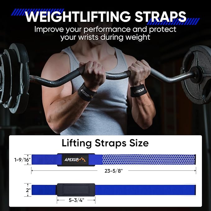 APEXUP Weight Lifting Straps for Weightlifting, Lifting Wrist Straps Gym, Deadlift Strap, Anti Slip Silicone Weightlifting Strap Men Women Powerlifting, Strength Training