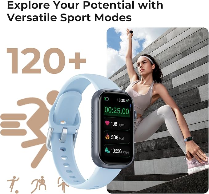 Fitness Tracker for Men Women, 24/7 Heart Rate, SpO2 and Sleep Monitor Health Watch, Calorie Step Counter Fitness Watch IP68 Waterproof Smart Watch for Android and iOS, Light Blue