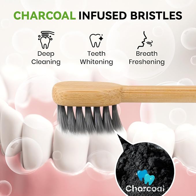 Bamboo Toothbrush Heads Compatible with 7AM2M, Soft Charcoal Infused Bristles, Whitening & Deep Cleaning