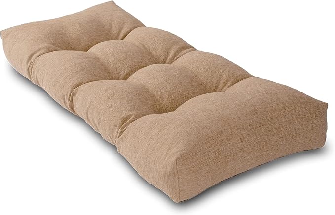 Bench Cushion 48 Inch - Polyester Brushed, High-Density Foam, Non-Slip Bottom, Soft Durable Indoor Tufted Long Seat Cushion for Window Garden Furniture (Light Brown, 48x16x4 Inch)