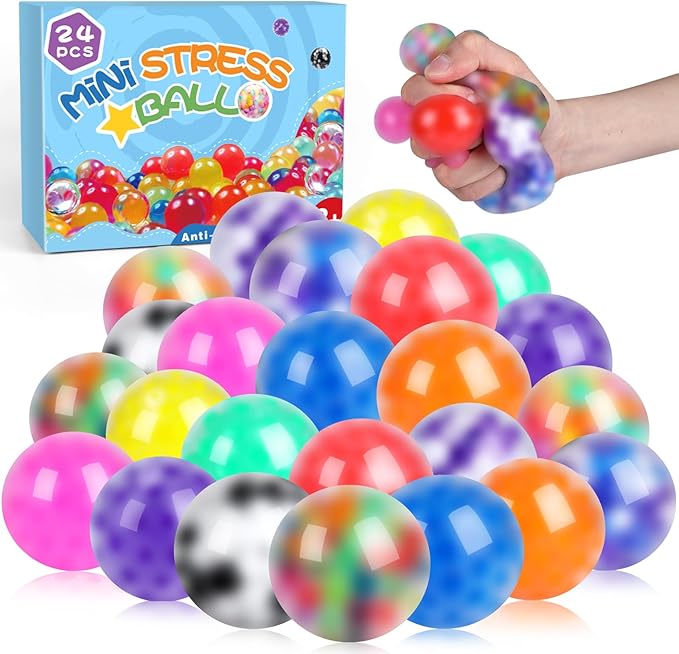 24Pack Stress Balls, Squishy Ball, Squishy Squeeze Balls Bulk Fidget for Adults, Stress Relief Balls, Party Favors, Birthday Gift, Goodie Bag Stuffers