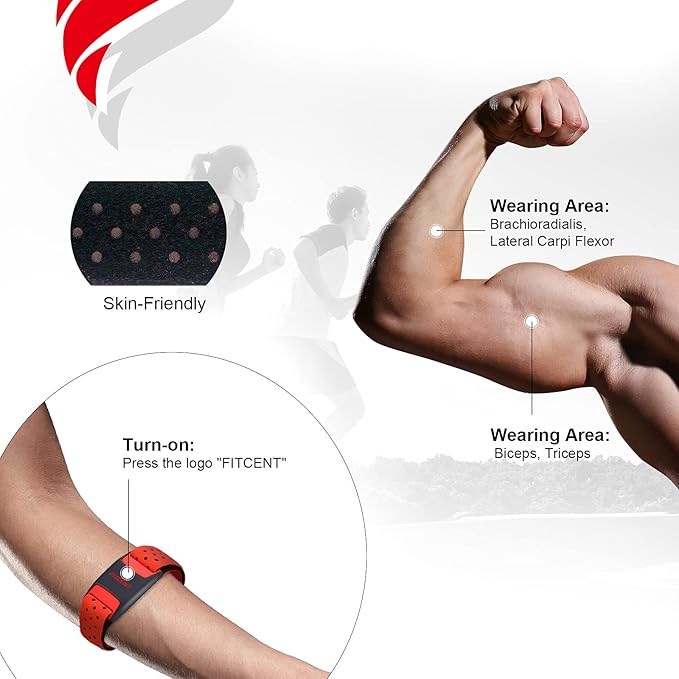 FITCENT Heart Rate Monitor Armband, Bluetooth ANT+ Optical Heart Rate Sensor Arm Band, Rechargeable Fitness Tracker for Peloton Strava Zwift Polar Beat DDP Yoga Wahoo Fitness (Red)