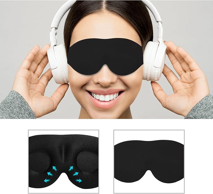 3D Sleep Mask, 100% Blackout 3D Contoured Sleep Eye Mask, Comfortable & Super Soft Sleeping Mask with Adjustable Straps for Women, Men, Sleeping Travel Yoga Naps