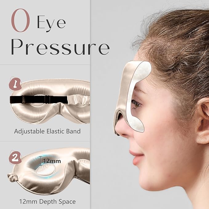 ZIMASILK Adjustable 22 Momme 100% Mulberry Silk Sleep Mask, Upgraded 3D Contoured Cup Eye Mask for Sleeping, Super Soft & Breathable Blindfold, Blackout for Deep Sleeping (Beige)