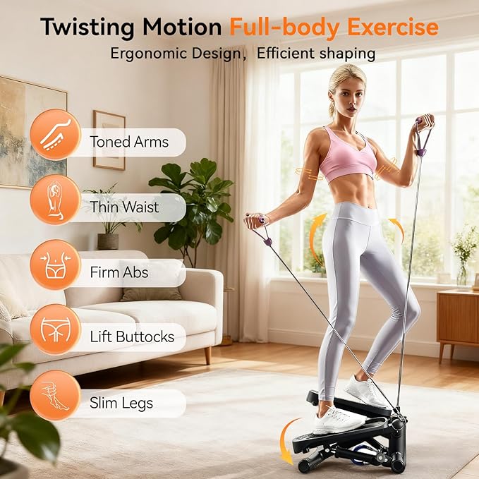 Steppers for Exercise at Home, Mini Stepper with Resistance Bands, Portable Stair Stepper for Home