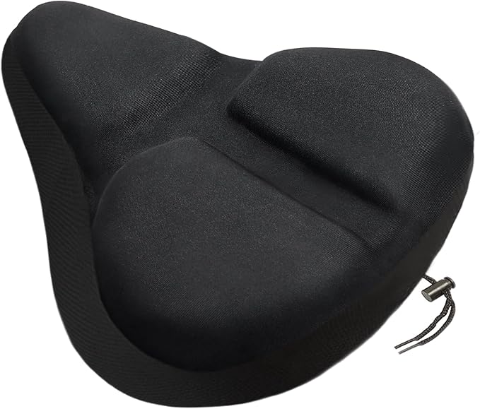 Bike Seat Cover, HUIOK Wide Gel Exercise Bike Seat Cushion for Women Men Comfort, Fits Spin, Stationary and Cruiser Bikes, Indoor Outdoor Cycling, Water Dust Resistant Cover Included