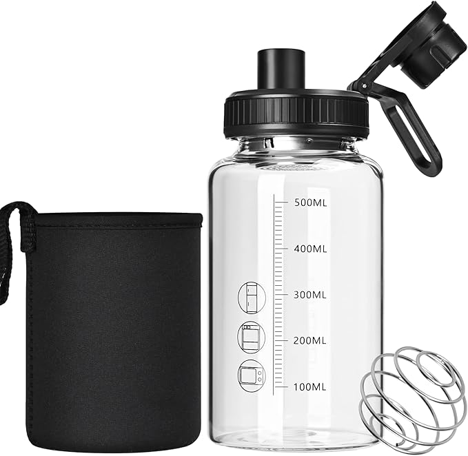 Glass Shaker Bottle,22oz BPA-Free Odorless Shaker Bottle with 304 Stainless Steel Ball and Removable Cleaning Brush for Fitness Protein Mixes(1Pack)