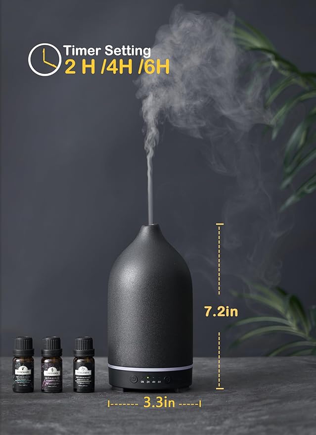 VIVITEST Diffusers for Home, 200ML Stone Essential Oil Diffuser, Ceramic Oil Diffuser,Ultrasonic Aromatherapy for Office (Black)