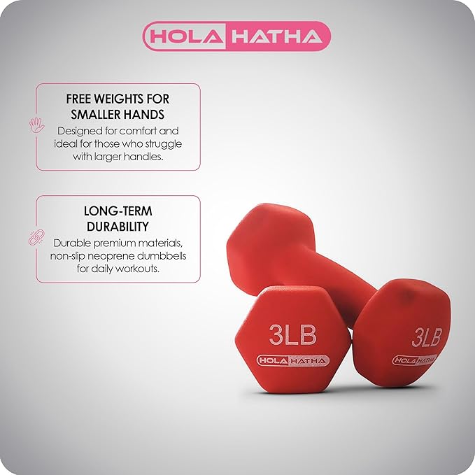 HolaHatha 2, 3, 5, 8, and 10 Pound Neoprene Dumbbell Free Hand Weight Set with Rack, Ideal for Home Exercises to Gain Tone and Definition, Pastel