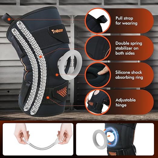 Adjustable Knee Brace for Women and Men, Patella Stabilizer Knee Brace, Knee Support with Side Stabilizers for Knee Pain Relief, Meniscus Tear, and Arthritis Pain (Black, Medium)