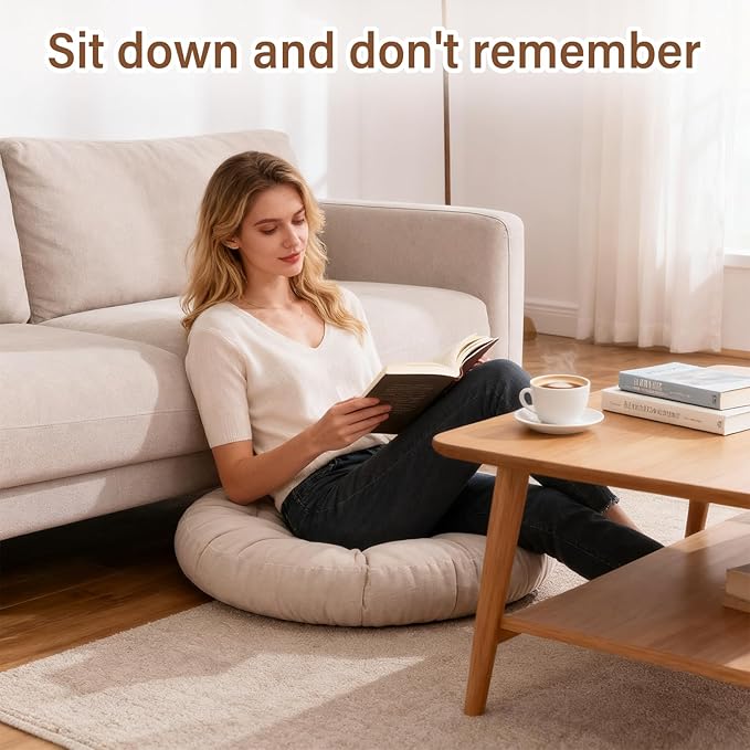 Tiita Floor Pillow Cushion, 22 inch Round Seat Cushion, Outdoor Floor Pad, Meditation Cushion for Yoga Living Room Sofa Balcony, Beige