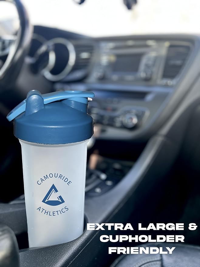 2 Pack 45 oz Protein Shaker Bottles with Wire Whisk – BPA-Free, Leak-Proof Shaker Cups for Protein Shakes & Smoothies – Large Plastic Mixer Bottle – Classic White & Cobalt Blue.