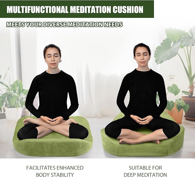 Meditation Cushion - Floor Pillow, Enlarge High Density Extremely Firm, Large Big Foam Floor Cushion Seating for Adults - Premium Yoga Pillows for Adults Gifts for Women, Men Green