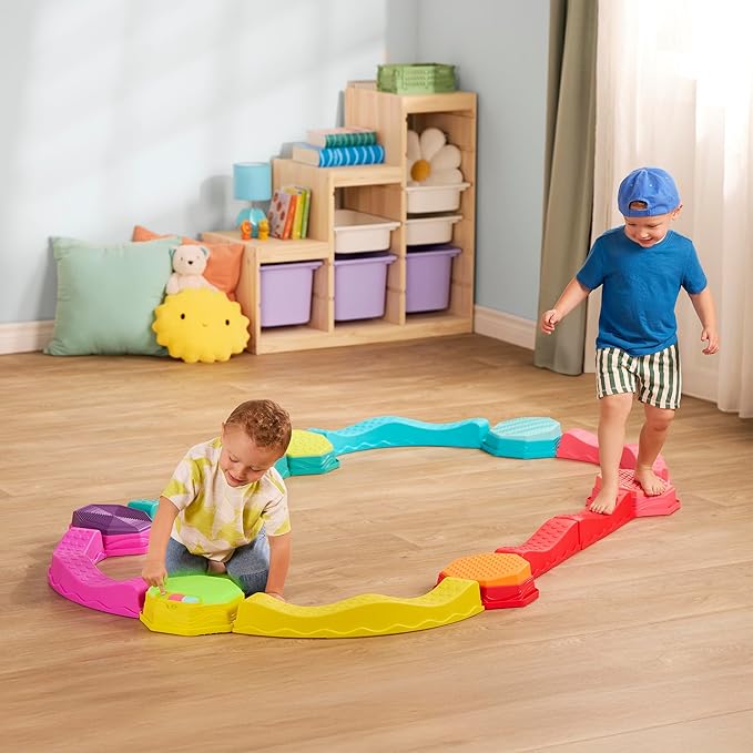 B. toys – Balance Beam for Kids – Musical Games & Activities – 5 Sensory Stones, 8 Wavy Beams & 1 Musical Pod – Indoor & Outdoor Active Play – 3 Years + – Balance & Groove Set