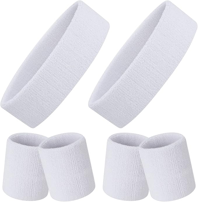 ONUPGO 6 Pieces Sweatbands Set - Sports Headbands Wristbands for Men & Women,Cotton Terry Cloth Sweatband for Tennis,Basketball,Gym,Working Out - Moisture Wicking Elasticity