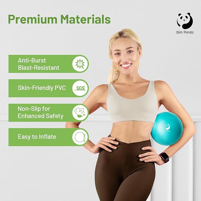 Slim Panda Pilates Ball, 9 Inch Small Exercise Ball, Anti Burst Mini Yoga Ball for Stability, Workout, Barre, Core Strength, Physical Therapy, Balance, Stretching