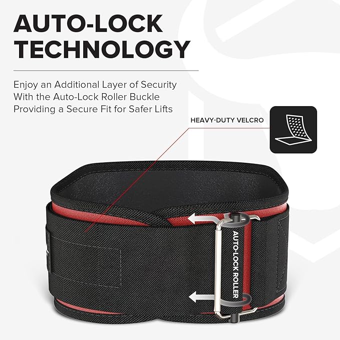 Weightlifting Belt For Men and Women - 6 Inch Auto-Lock Weight Lifting Back Support, Workout Back Support for Lifting, Fitness, Cross Training and Powerlifitng