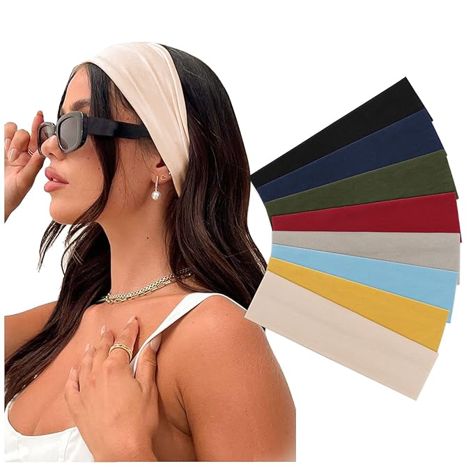 DRESHOW 8 Pack Sports Headbands for Women Non-Slip Stretchy Fashion HairBand Curly Hair Headband Soft Hair Accessories for Daily Wear Workout Yoga Running