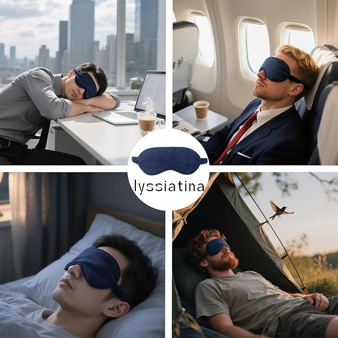 Sleep Mask Pure Linen Eye Mask, with Elastic Band,Comfort Sleeping Shade for Nighttime Sleeping, Traveling & Napping,Side Sleeper Eye Cover Cooling with Travel Bag Gift Package(Navy)