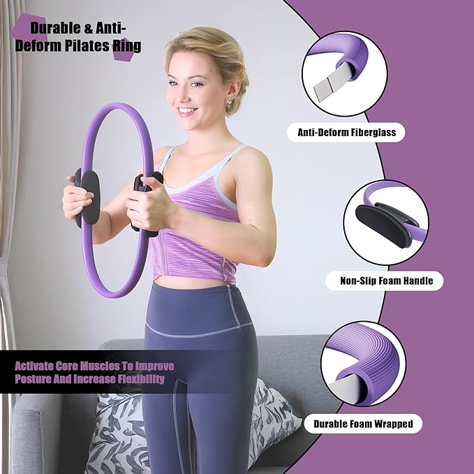 Pilates Set 10Pcs, Pilates-Ring, Wrist Ankle Weights, Small Yoga Ball with Pump, 3Pcs Booty Bands, Figure 8 & Long Resistance Bands, Pilates-Equipment Kit for Women Home Workouts Yoga