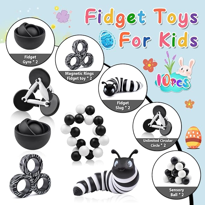 Fidget Spinner Adults Pack, Fidget Toys for Teens, 10PC Sensory Toys Set for Kids Autism, Easter Gift for Men Desk Toy Stress Relief Toys for ADHD