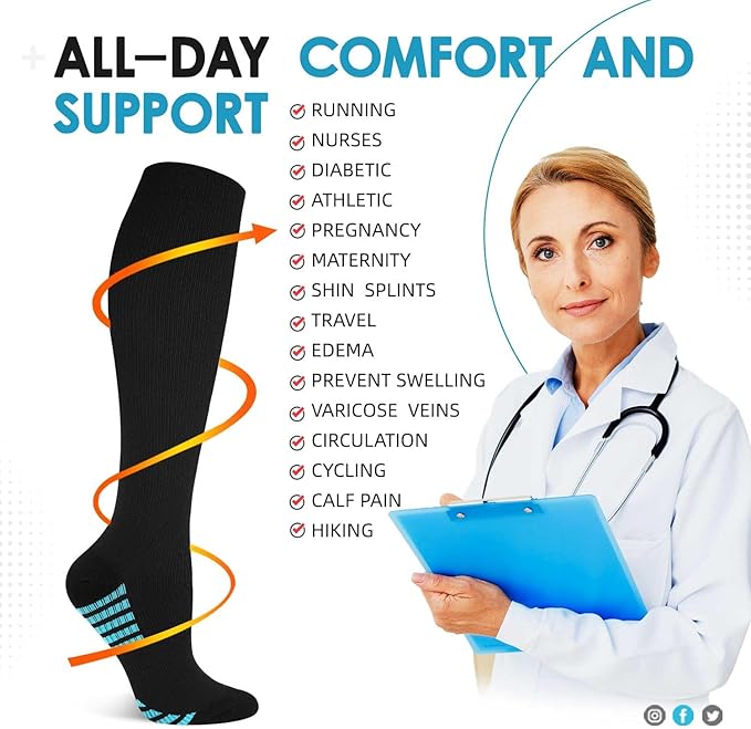 Graduated Compression Socks for Women&Men 20-30mmhg Knee High Socks Travel Hiking Running Stocking