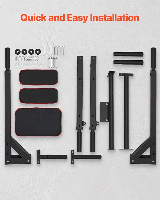 VEVOR Multifunctional Pull Up Bar, Wall Mounted Chin Up Bar Dip Station for Home Gym, Heavy Duty Steel Upper Body Workout Pull Ups, Power Tower Set Training Equipment Fitness, 440 lbs Weight Capacity