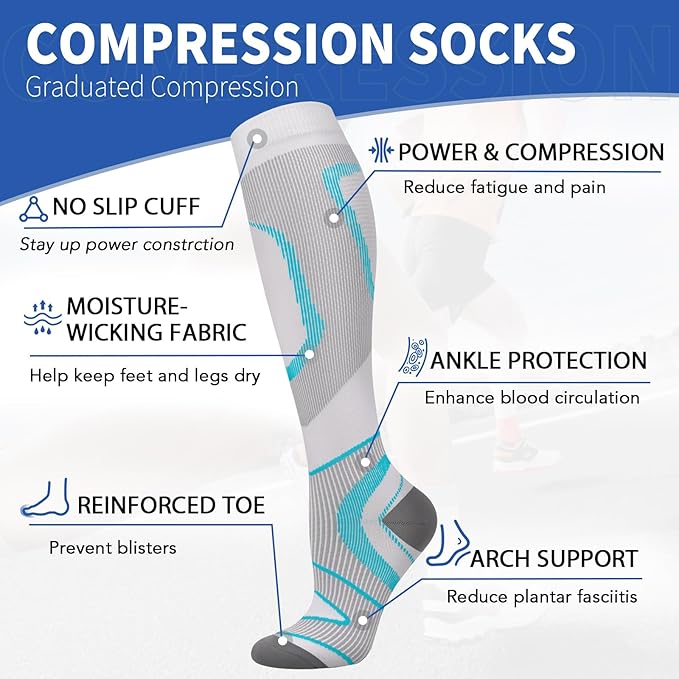 Graduated Copper Compression Socks for Men & Women Circulation 8 Pairs 15-20mmHg - Best for Running Athletic Cycling