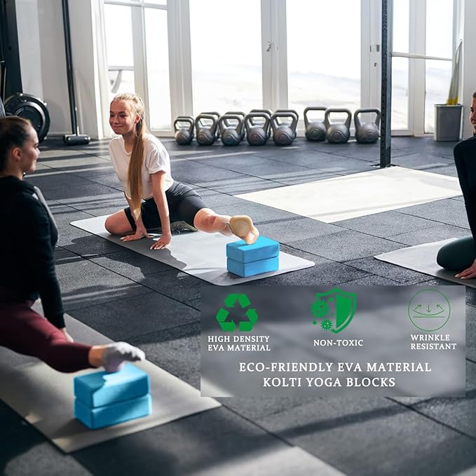 Yoga Blocks 2 Pack, Supportive Latex-Free Eva Foam Soft Non-Slip Blocks with Beveled Edges for Yoga, Pilates, Meditation - Yoga Accessories for Stability, Balance, Deepen Stretches