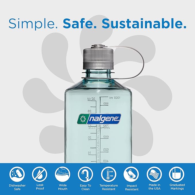 Nalgene Leak Proof Tritan BPA-Free Water Bottle - 32 oz Narrow Mouth - Made in the USA for Outdoor Use & Daily Hydration (Seafoam)